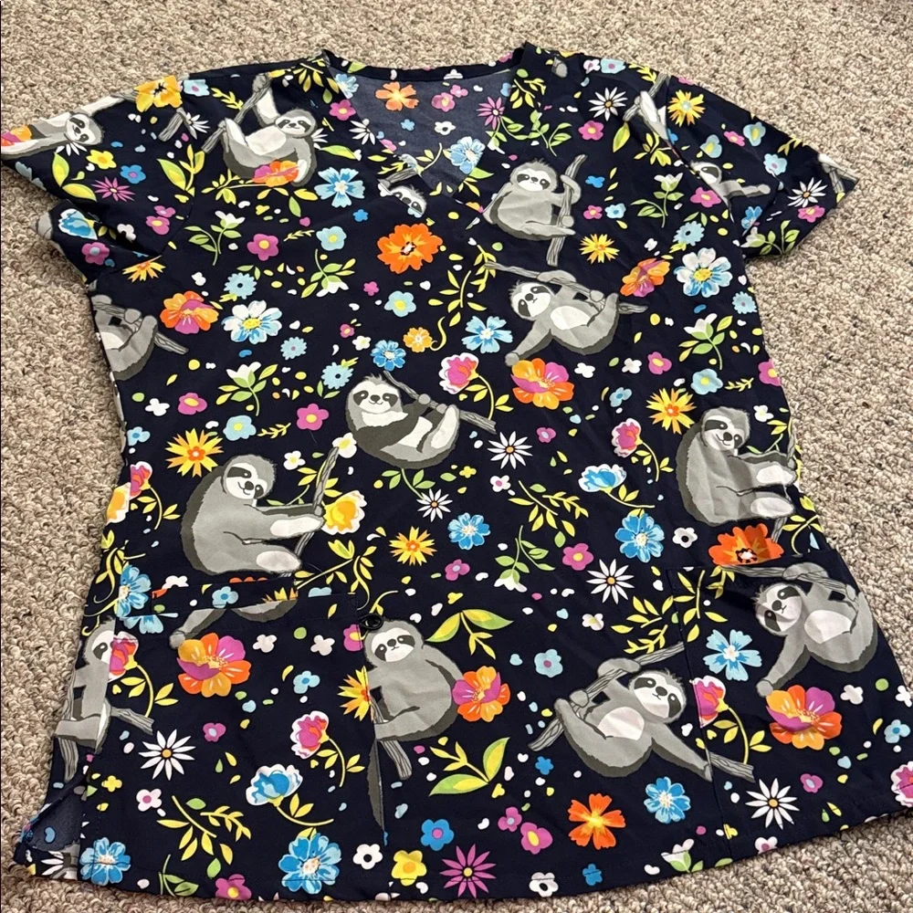 Vibrant Floral stretch Scrub Top - Picture 1 of 5